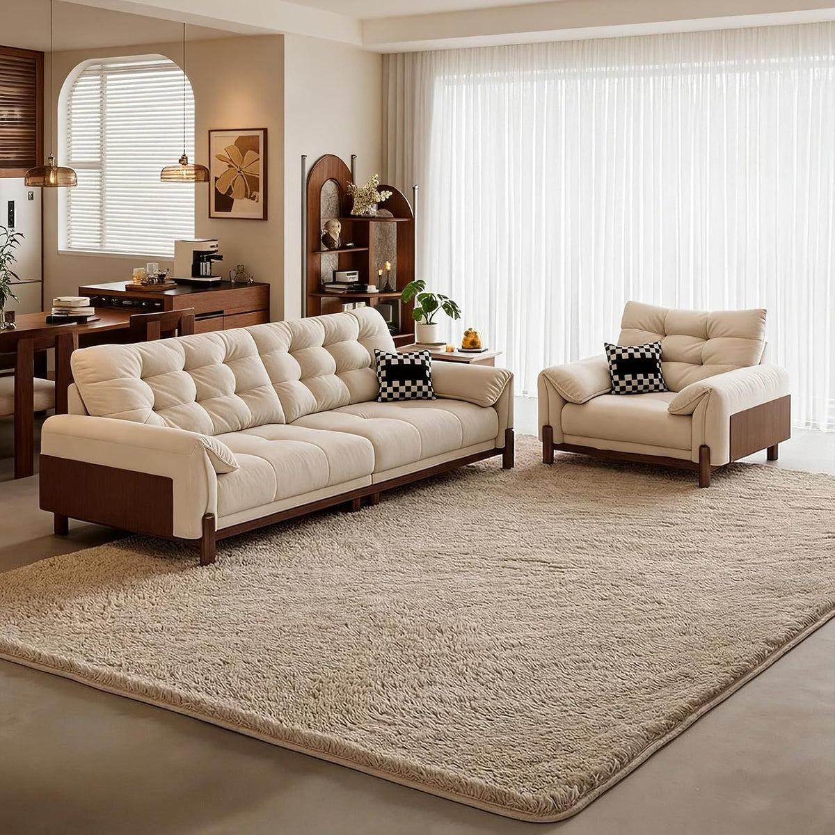 ThreadGlobe Premium Shag Area Rug 8'x10', Beige Ultra Plush Rugs for Living Room, Non-Slip Carpet for Bedroom & Nursery Rooms, Smooth Touch Luxurious Floor Decor, Beige, 8x10 Ft