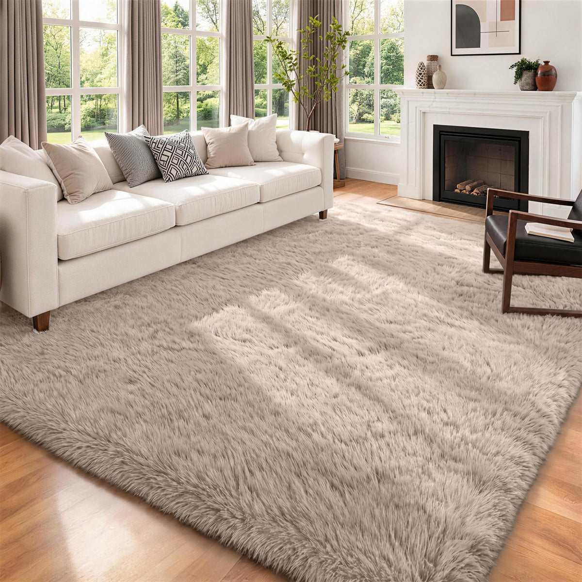 8x10 Area Rugs for Living Room Bedroom,Ultra Soft Fluffy Shag Rug Grey