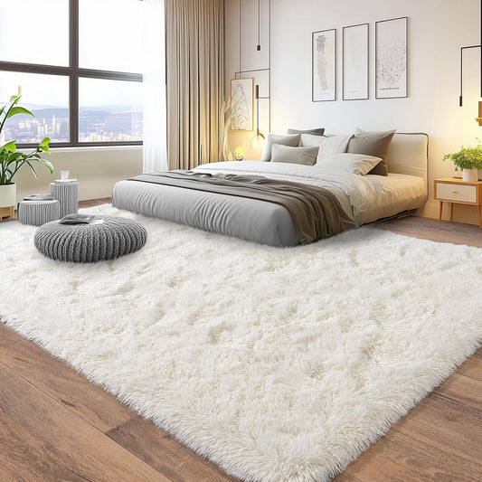 Pionblank 8x10 Rug for Living Room, Fluffy Large Area Rug, Cream White