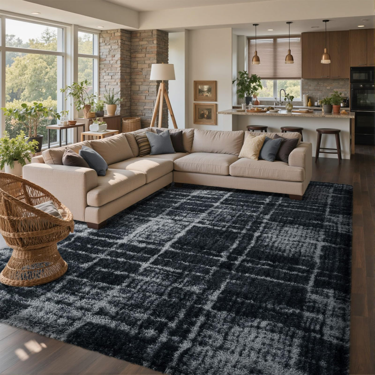 8x10 Ft Extra Large Shag Rugs for Living Room, Tie Dyed Ultra Soft Fluffy Furry Area Rugs for Bedroom Indoor Floor, Aesthetic Carpet for Kids Home Decor (Dark Grey)