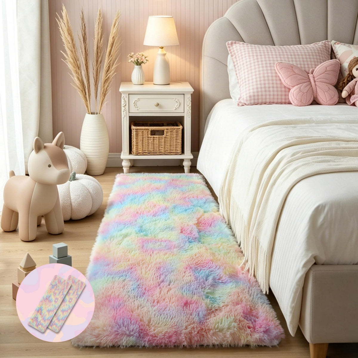 KICHOWUA 4x6 Fluffy Fuzzy Kids Shag Rainbow Rug for Girls Bedroom Playroom