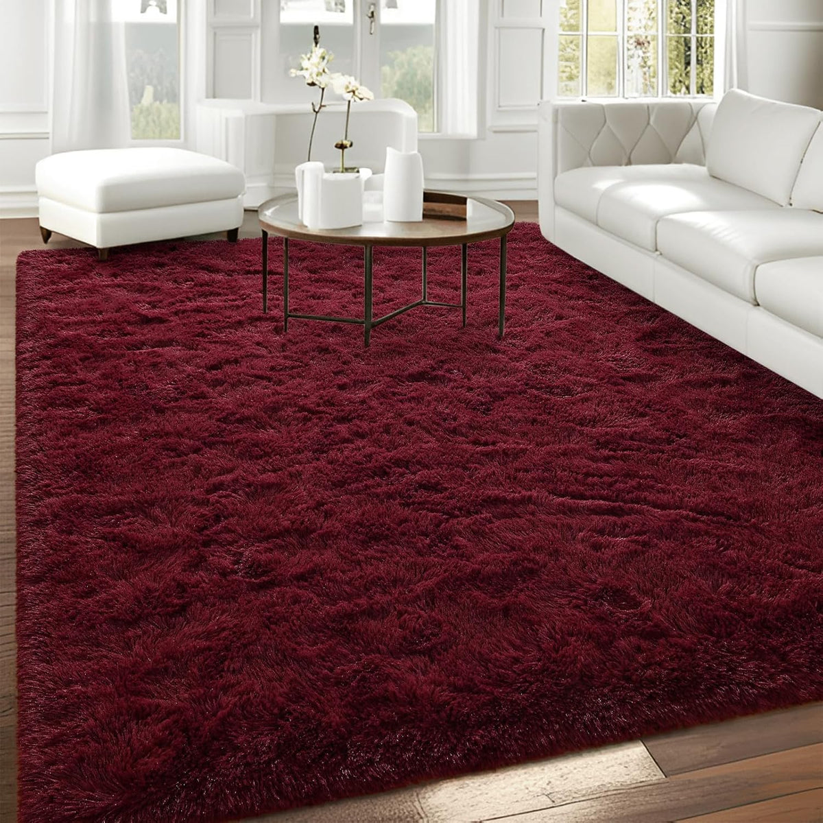 5x7 Plush Burgundy Red Area Rug
