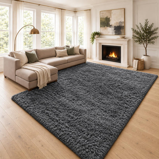 Ophanie 8x10 Area Rugs for Living Room,Upgrade Non-Slip Fluffy Soft Large Shag Bedroom Carpet, Grey Big Indoor Thick Rug,Gray Carpets for Room Dorm Decor with Over 99 pcs Pile fibers