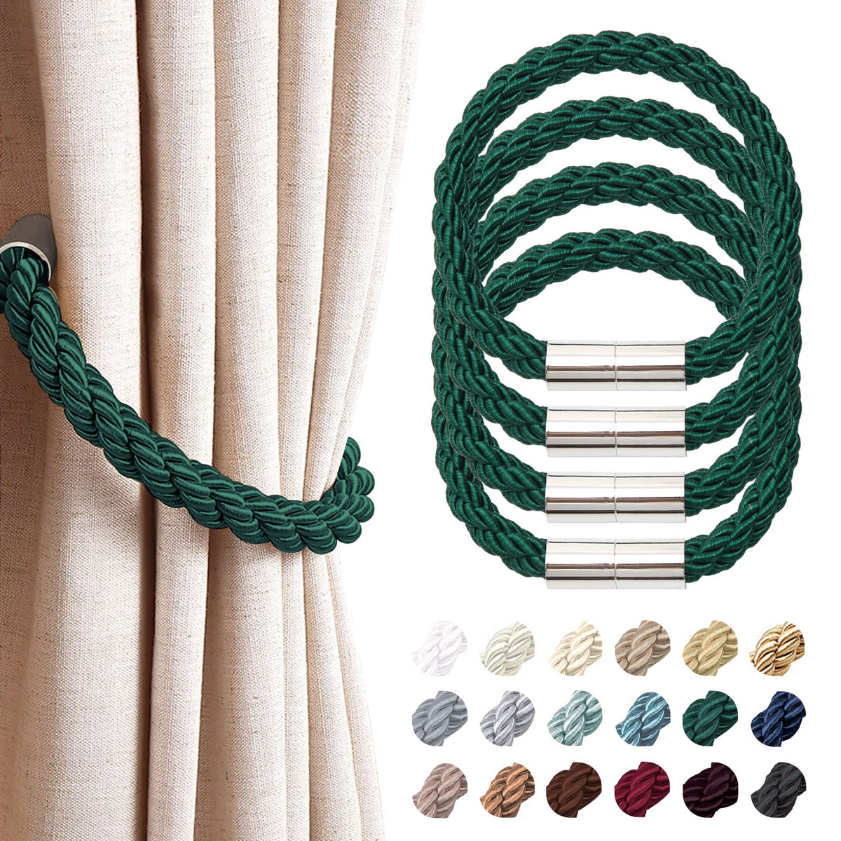 NICEEC 2 Pack Strong Magnetic Curtain Tiebacks Modern Simple Style Drape Tie Backs Convenient Decorative Weave Rope Curtain Holdbacks for Thin or Thick Home & Office Window Draperies (Beige)