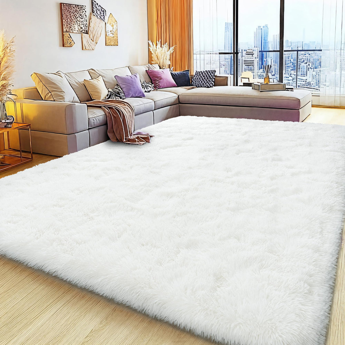 Large 8x10 Area Rugs for Living Room, Tie-Dyed Yellow Soft Shag Rug