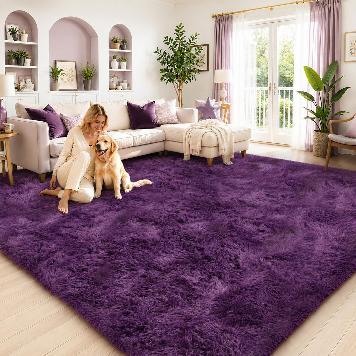 8x10 Area Rugs for Living Room,Cream Large Shaggy Carpet Plush Furry Rug