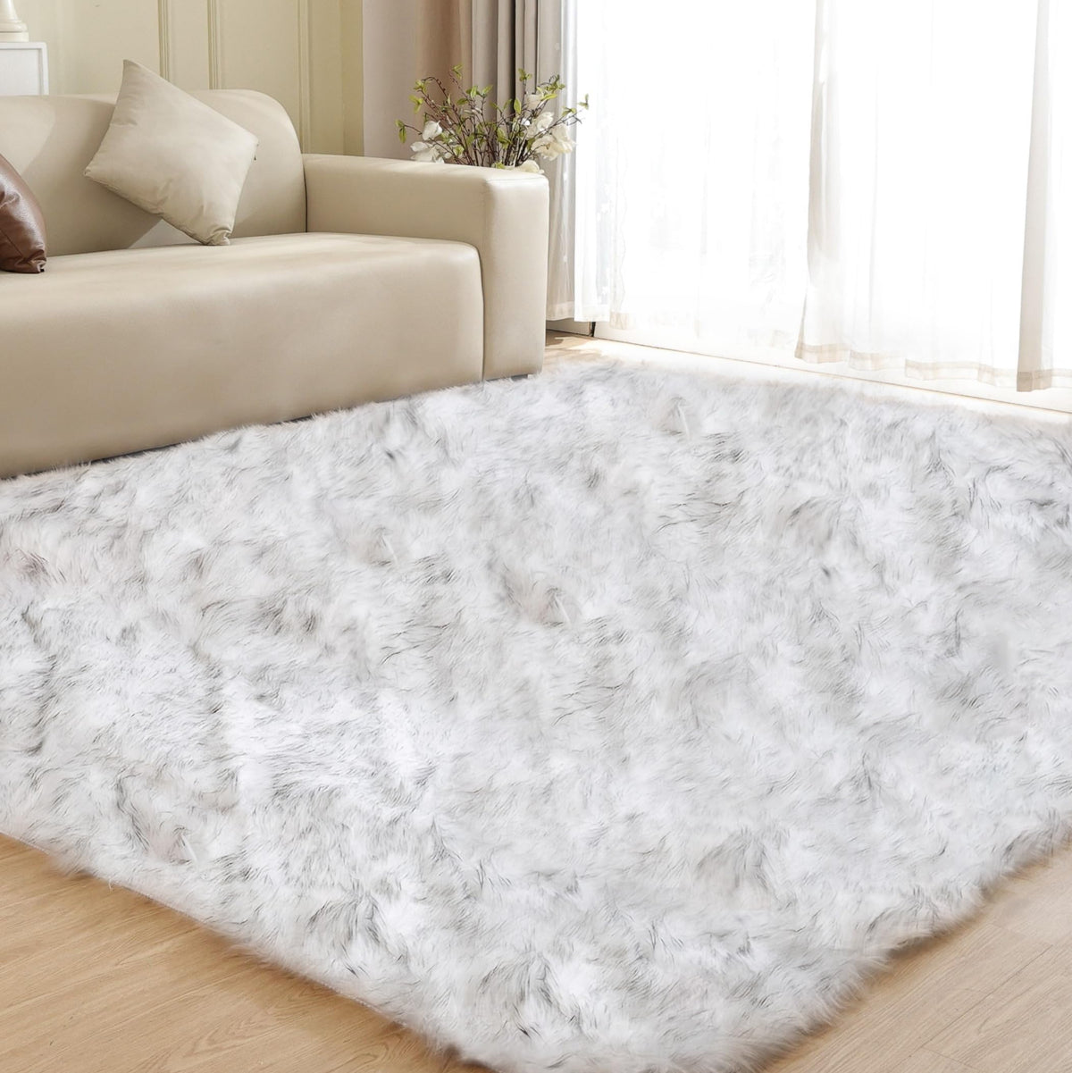 ORINOVA Beige Shag Faux Sheepskin Washable 4X6 Fur Rug for Living Room Bedroom Fluffy Furry Area Rug Rectangle Nursery Decor Rug