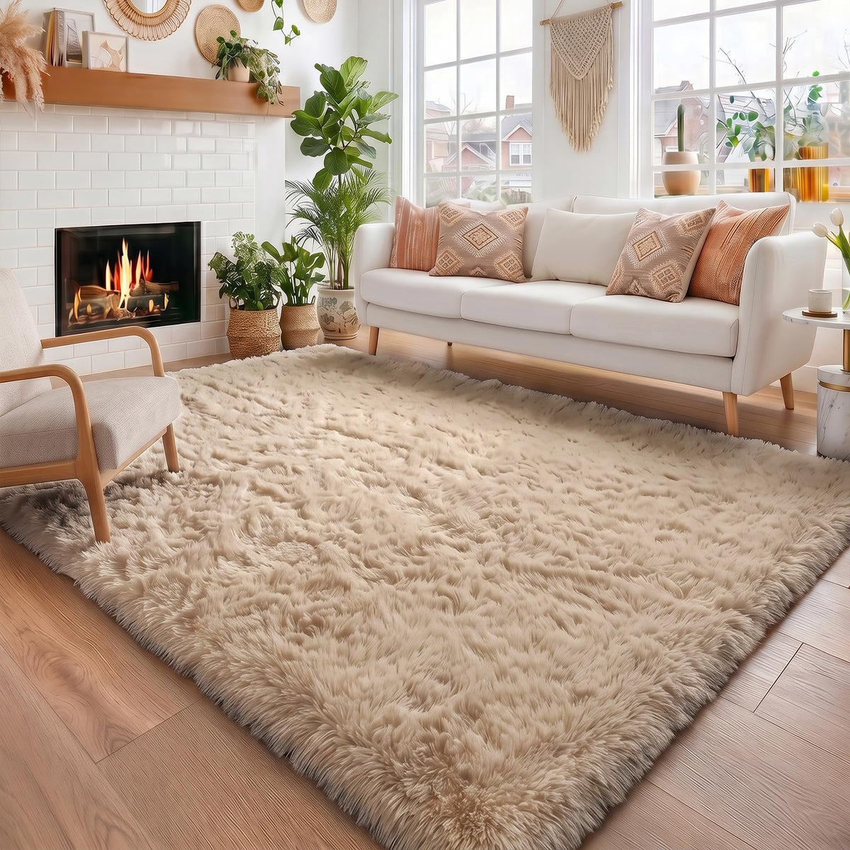 Amdrebio Burnt Orange Shag Plush Large Area Rug 6x9 for Living Room Bedroom