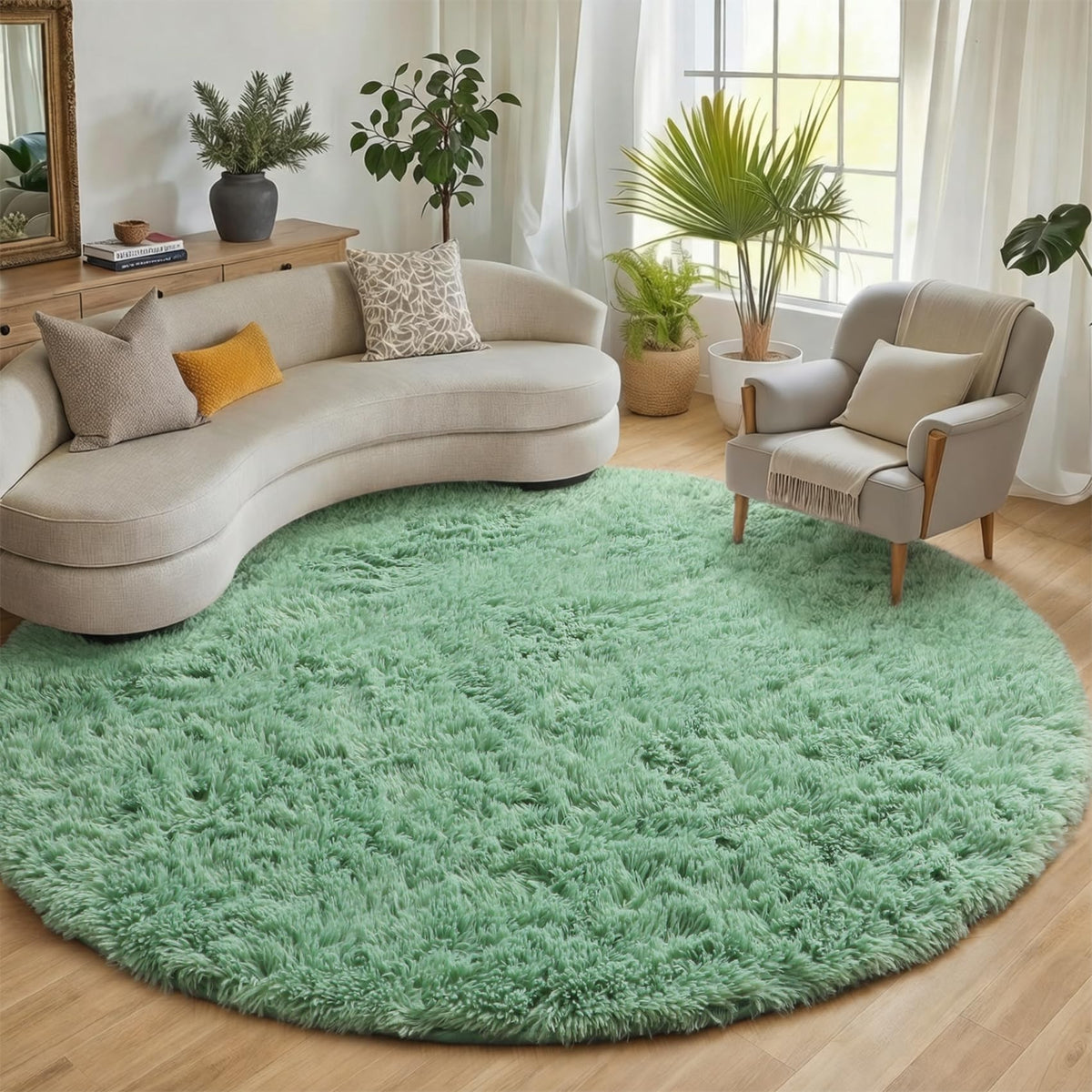 Area Rugs for Living Room Bedroom, 5x8 Fluffy Tie-Dyed Light Grey Shag Rug
