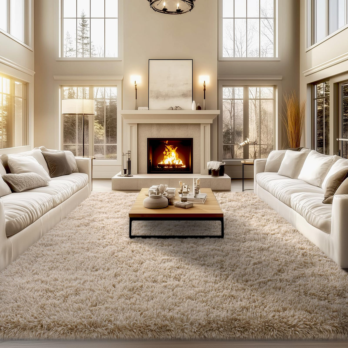 qulint Large Area Rug for Living Room 10x14, Fluffy Tan Rug for Bedroom