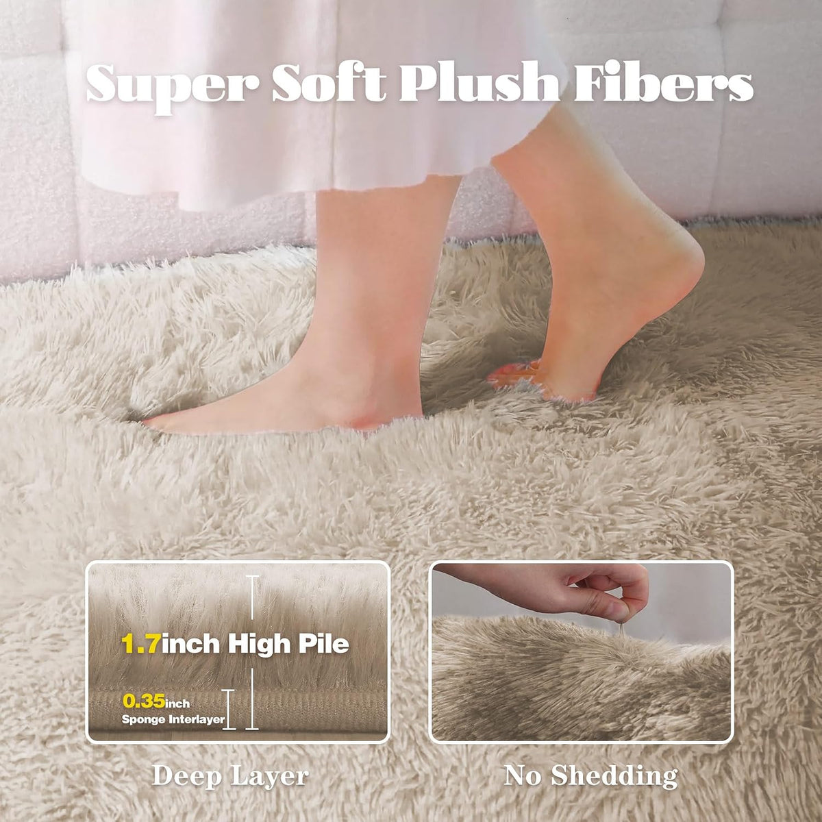 8x10 Area Rugs for Living Room: Fluffy Shag Soft Washable Rug Large Fuzzy Plush Indoor Carpet for Bedroom Nursery Playroom Kids Girls Boys Room (Camel, 8'x10')