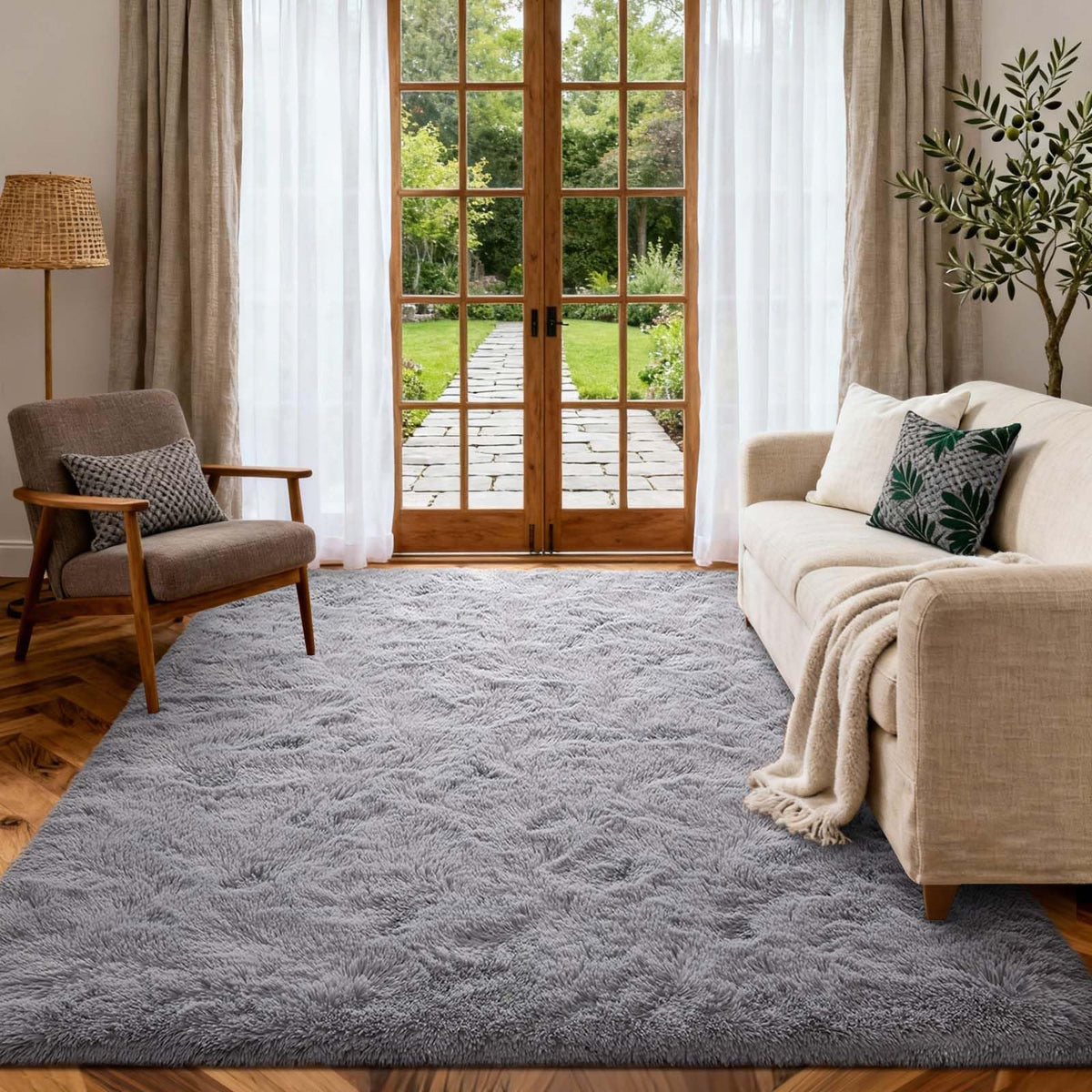 8x10 Ft Extra Large Shag Rugs for Living Room, Tie Dyed Ultra Soft Fluffy Furry Area Rugs for Bedroom Indoor Floor, Aesthetic Carpet for Kids Home Decor (Dark Grey)