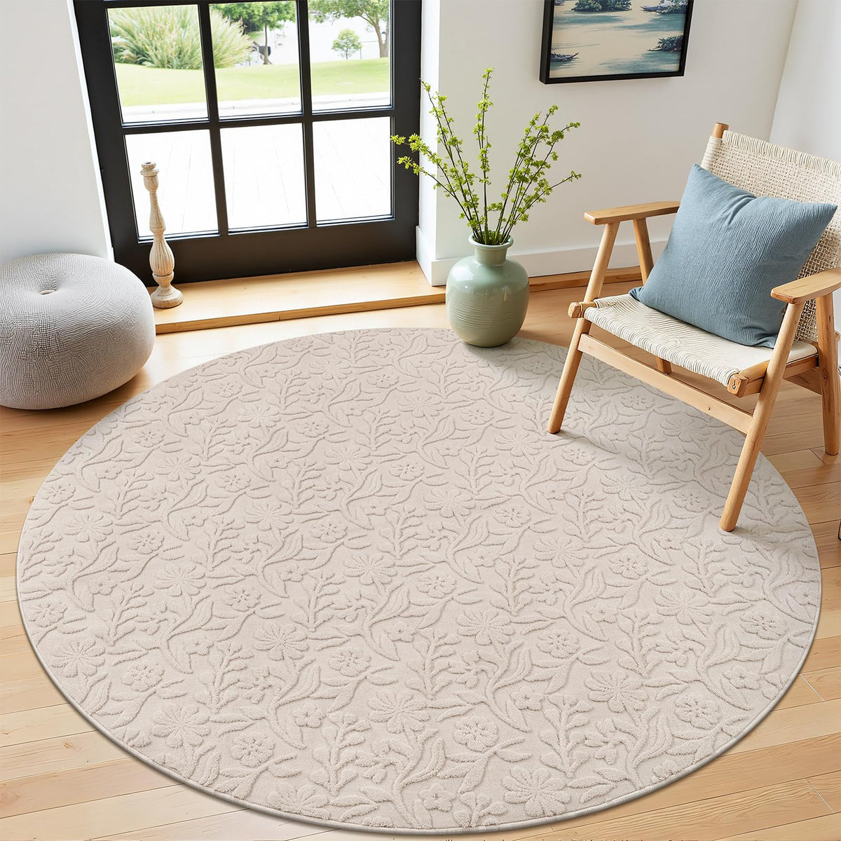 Vaukki 8x10 Area Rug for Living Room, Beige Throw Carpet for Bedroom
