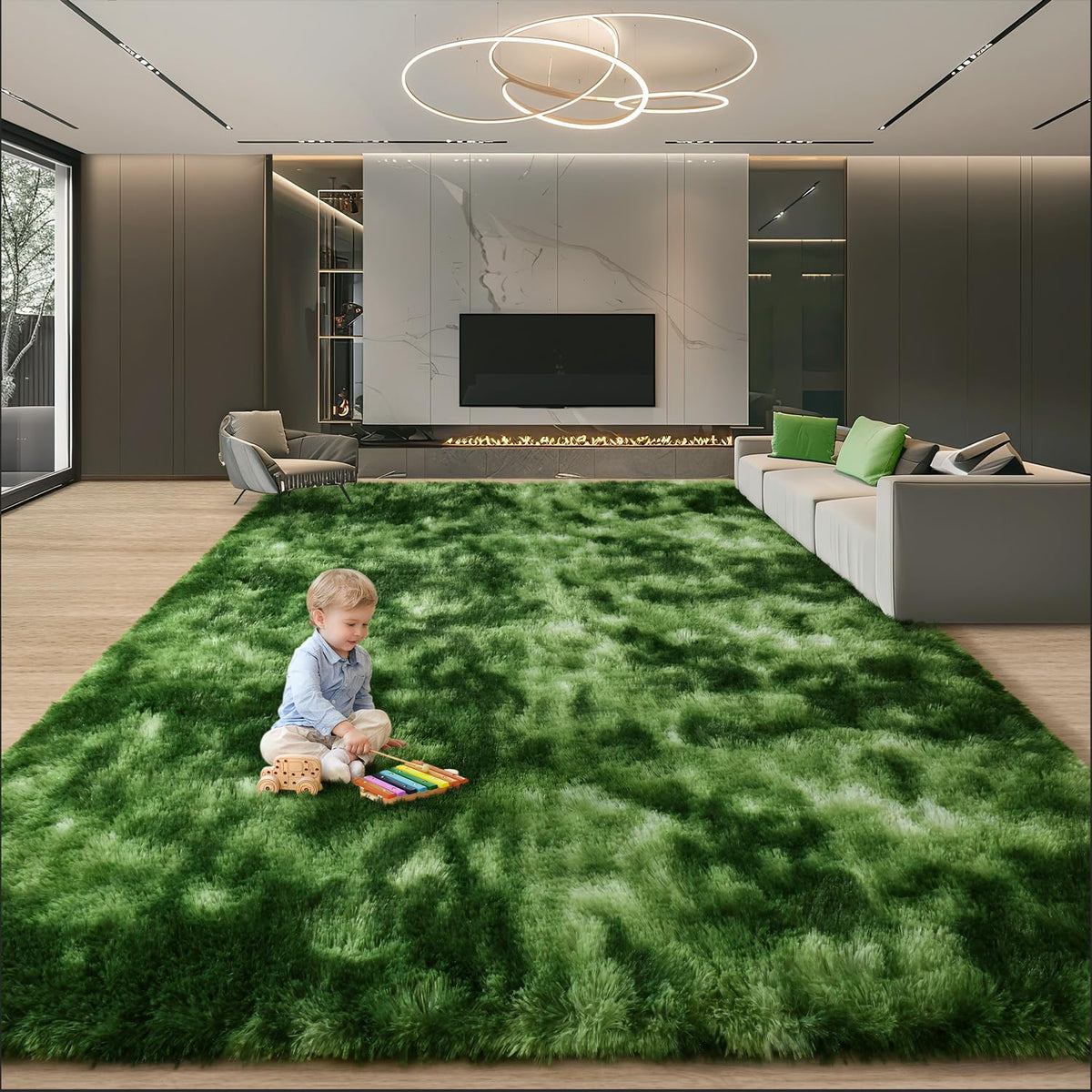 EVOIONOS Area Rug for Bedroom Living Room, Machine Washable 5x7 Fluffy Shag Rug, Soft Plush Non Slip Carpet for Indoor Floor Bedside Nursery Kids Girls Room Dorm, Home Decor Aesthetic, ‌Tie-Dye Camel