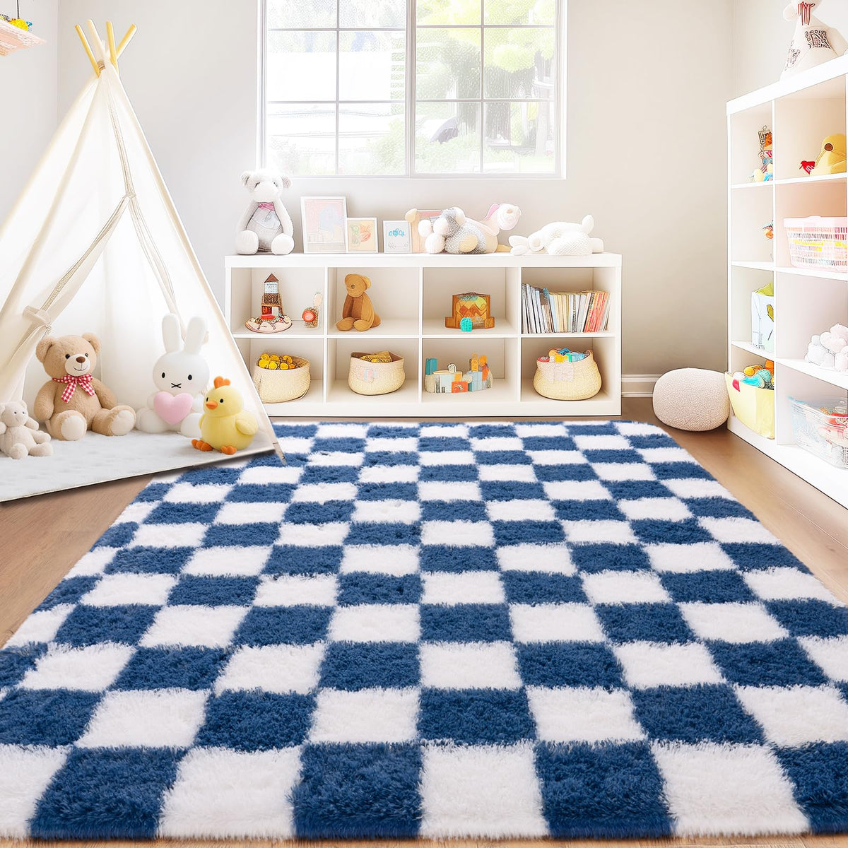 8x10 Area Rugs for Living Room, Large Ultra Fluffy Fuzzy Shag Rug for Bedroom, Modern Plush Soft High Pile Upgrade Non-Slip Carpet for Kids Girls and Boys Room Decor, Tie-Dyed Blue Grey
