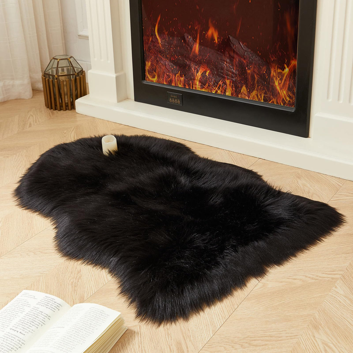 AMTOVO Faux Sheepskin Rug, Beige Ultra Soft Fluffy Shag Area Rug, 2 x 6 ft Faux Fur Rug for Bedroom Sofa Throw Cushion Room Decor, Sheepskin