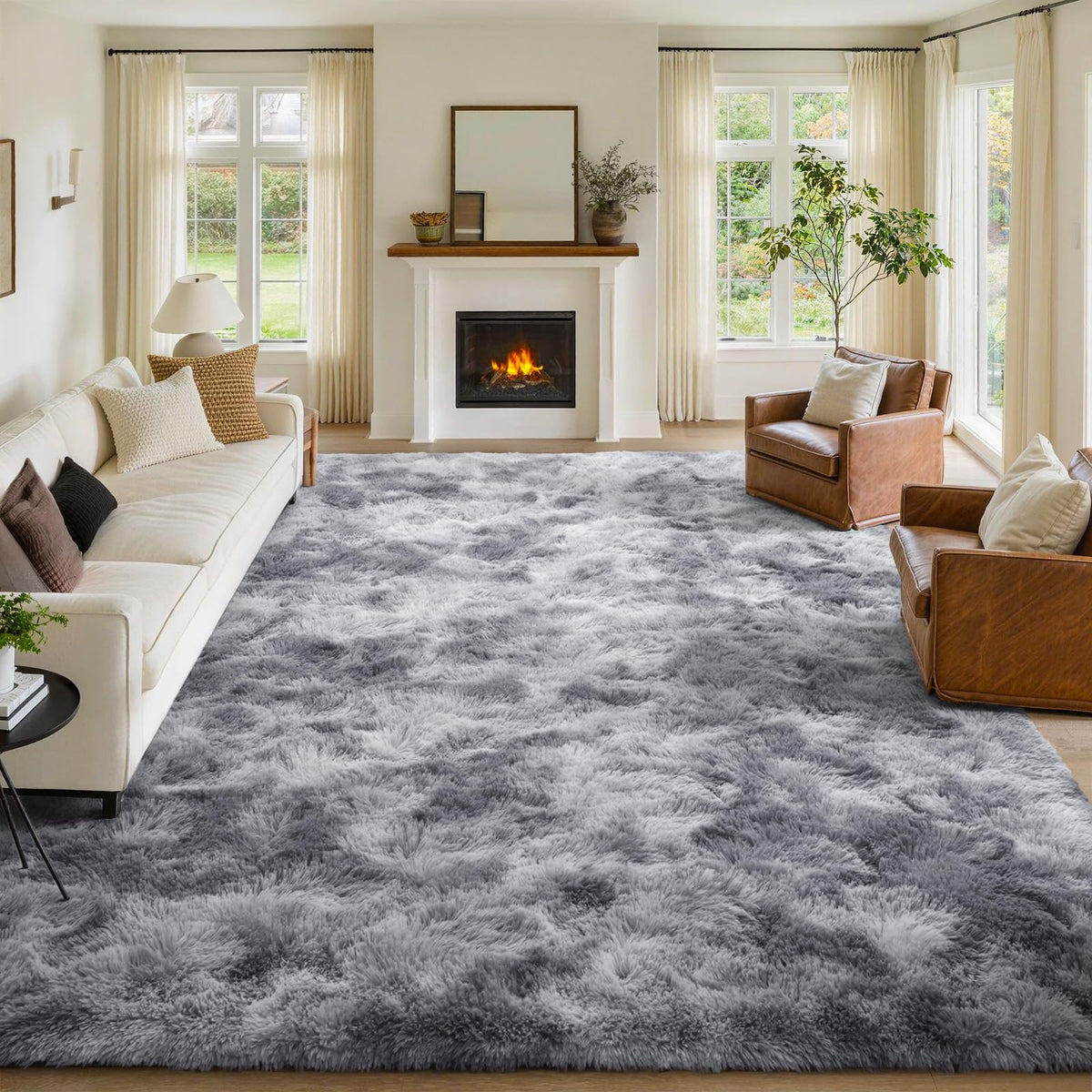 8x10 Area Rugs for Living Room Fluffy Carpet(Black)