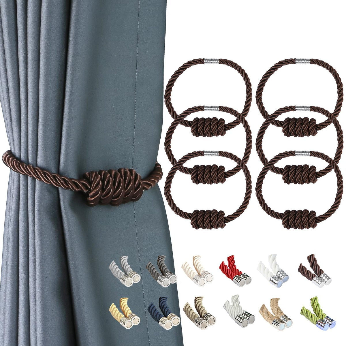 BEL AVENIR Magnetic Jute Curtain Tiebacks 2 Pack Hand-Woven Curtain Ties