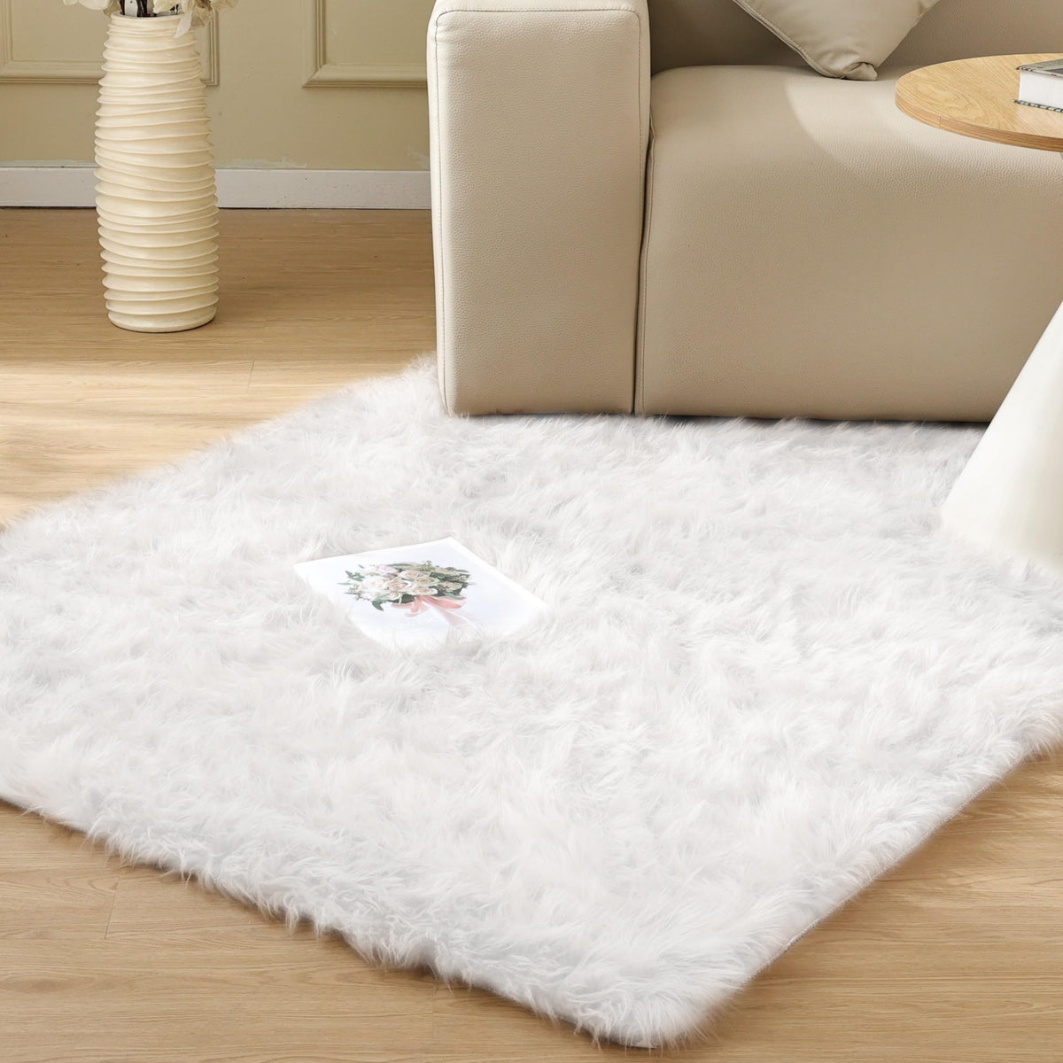 ORINOVA Beige Shag Faux Sheepskin Washable 4X6 Fur Rug for Living Room Bedroom Fluffy Furry Area Rug Rectangle Nursery Decor Rug