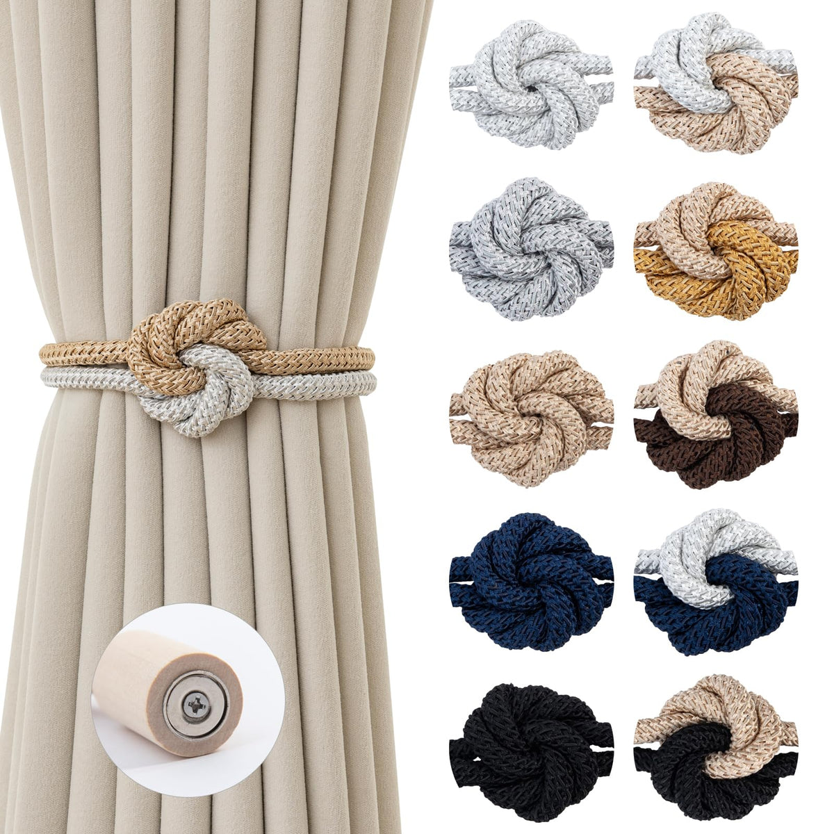 Magnetic Curtain Tiebacks Holdbacks Rope Curtain Tie Backs Outdoor Contoeey