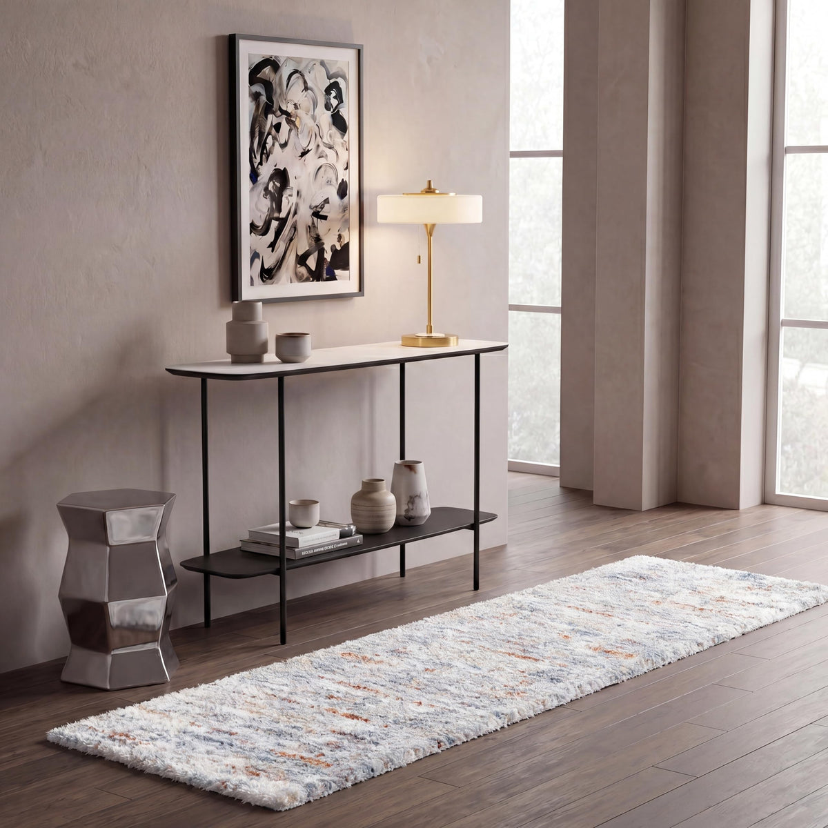 SAFAVIEH Area Rug 8x10 - Berber Shag Collection - Large - Blue Rust & Ivory, Modern Design, Non-Shedding & Easy Cleaning, Plush Thick Pile, Ideal for Living Room, Bedroom, Dining Space (BER577A)