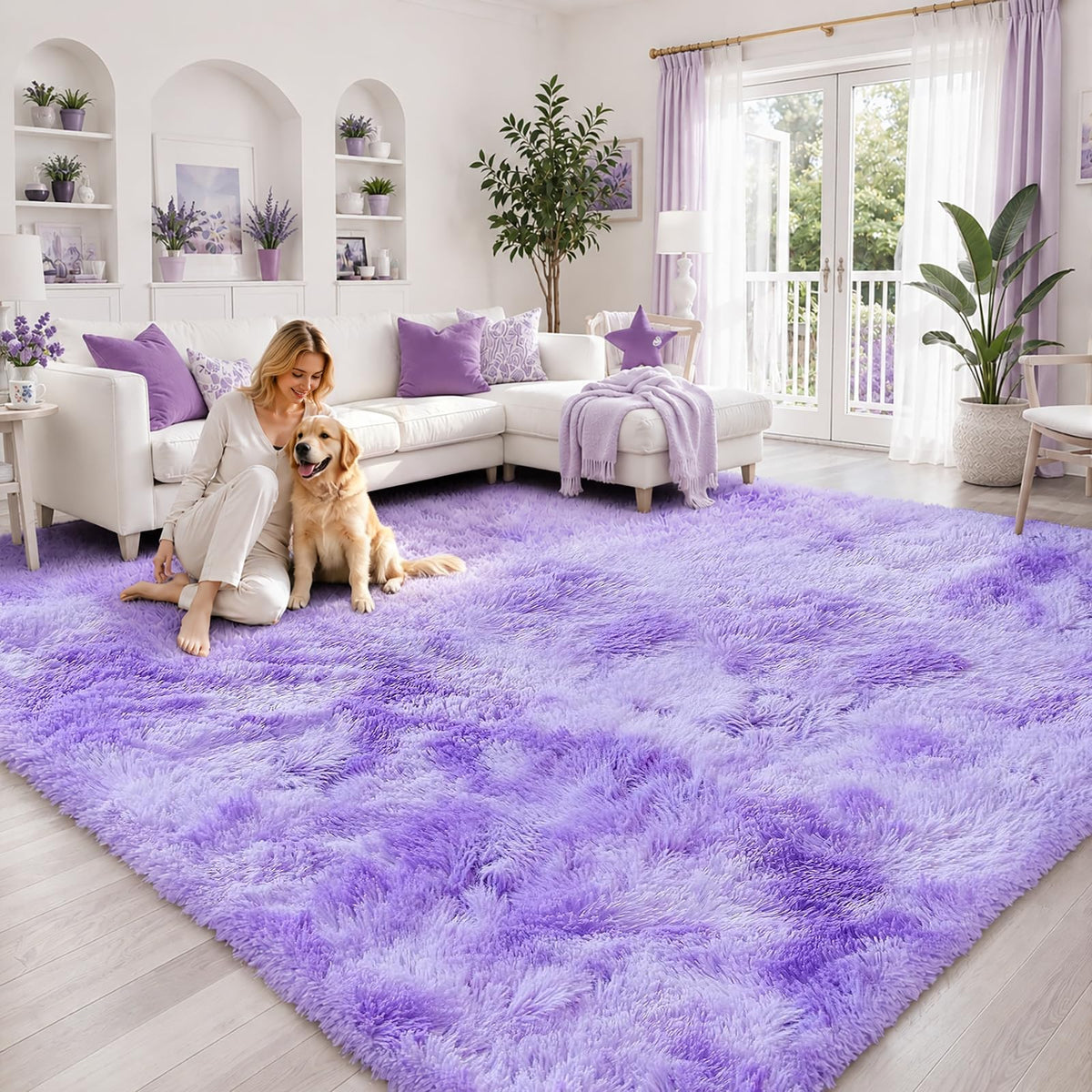 8x10 Area Rugs for Living Room,Cream Large Shaggy Carpet Plush Furry Rug