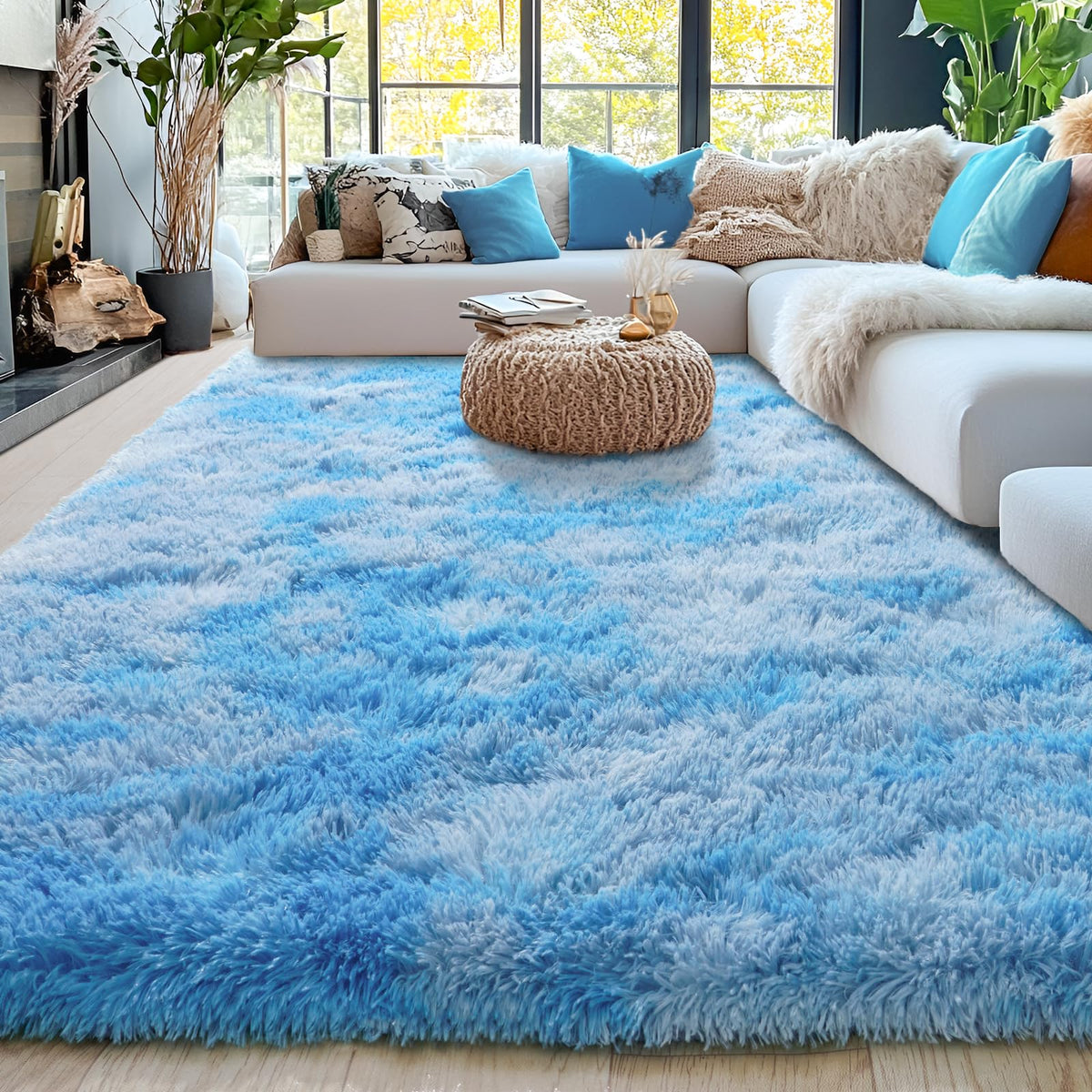 8x10 Area Rugs for Living Room, Cream White Soft Fuzzy Large Shaggy Rug