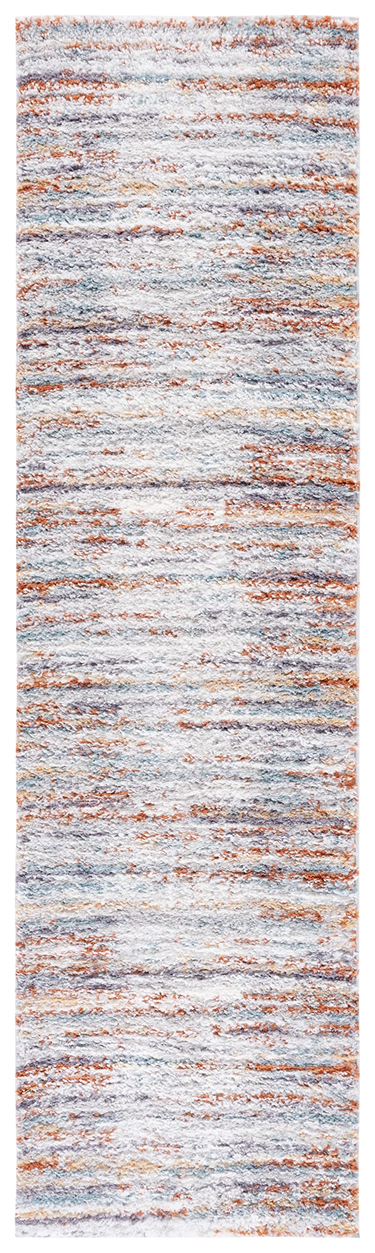 SAFAVIEH Area Rug 8x10 - Berber Shag Collection - Large - Blue Rust & Ivory, Modern Stripe Design, Non-Shedding & Easy Cleaning, Plush Thick Pile, Ideal for Living Room, Bedroom, Dining (BER565A)