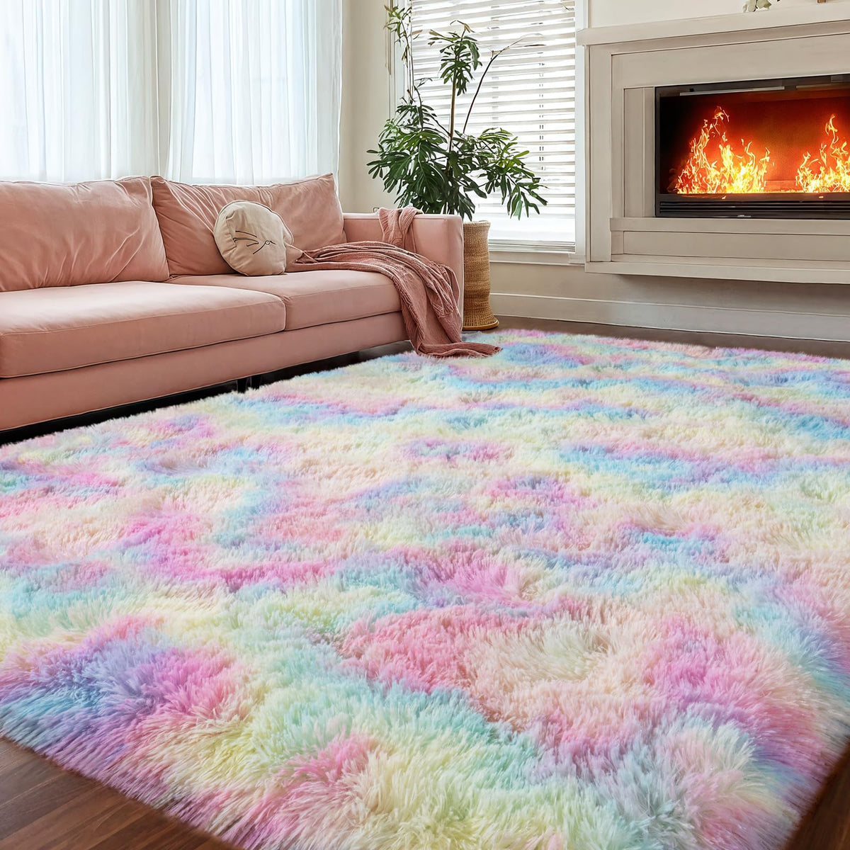 qulint Large Area Rug for Living Room 10x14, Fluffy Tan Rug for Bedroom