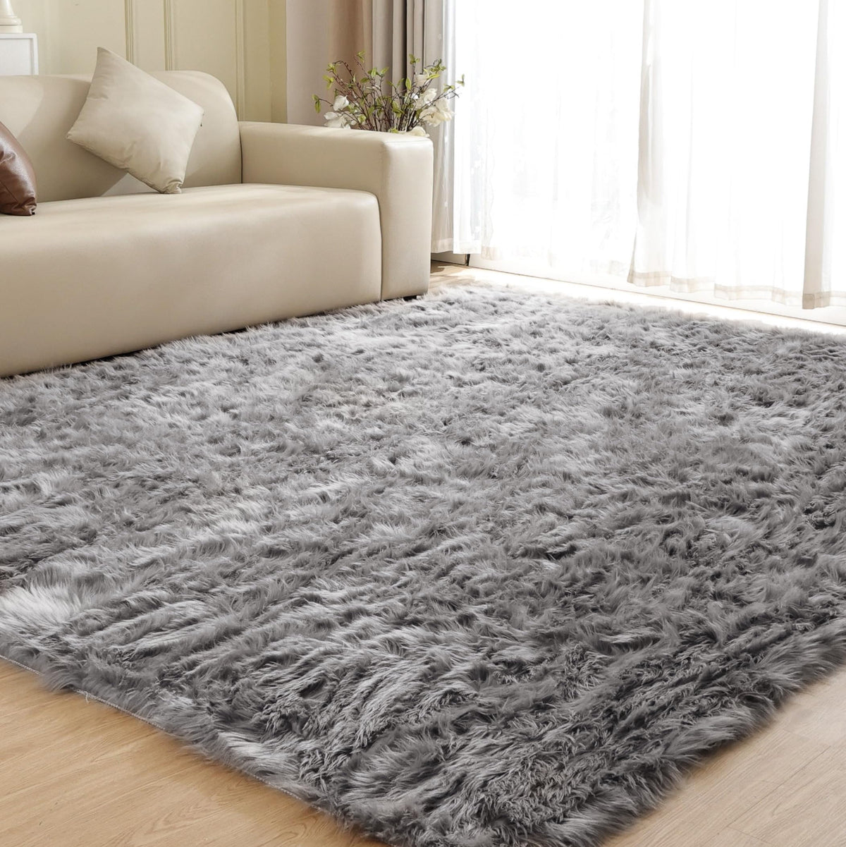 ORINOVA Beige Shag Faux Sheepskin Washable 4X6 Fur Rug for Living Room Bedroom Fluffy Furry Area Rug Rectangle Nursery Decor Rug