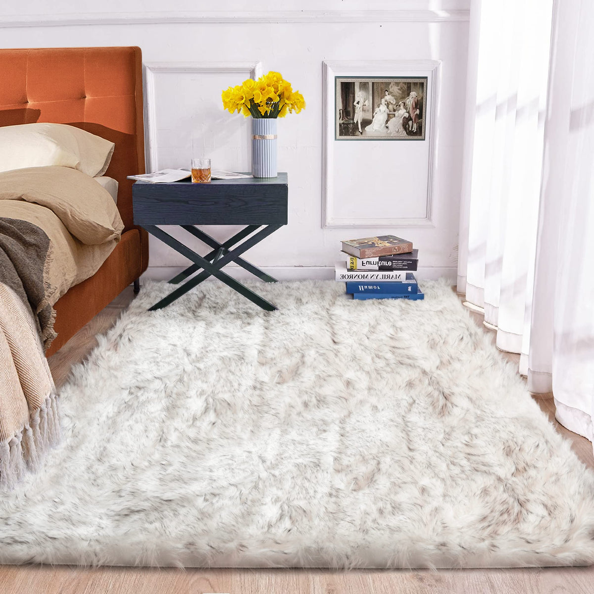ORINOVA Beige Shag Faux Sheepskin Washable 4X6 Fur Rug for Living Room Bedroom Fluffy Furry Area Rug Rectangle Nursery Decor Rug