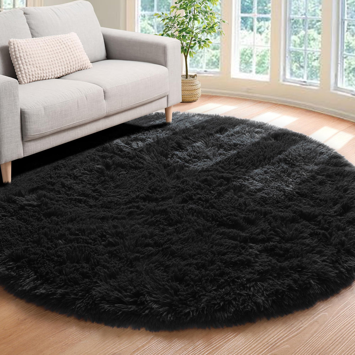 Area Rugs for Living Room Bedroom, 5x8 Fluffy Tie-Dyed Light Grey Shag Rug