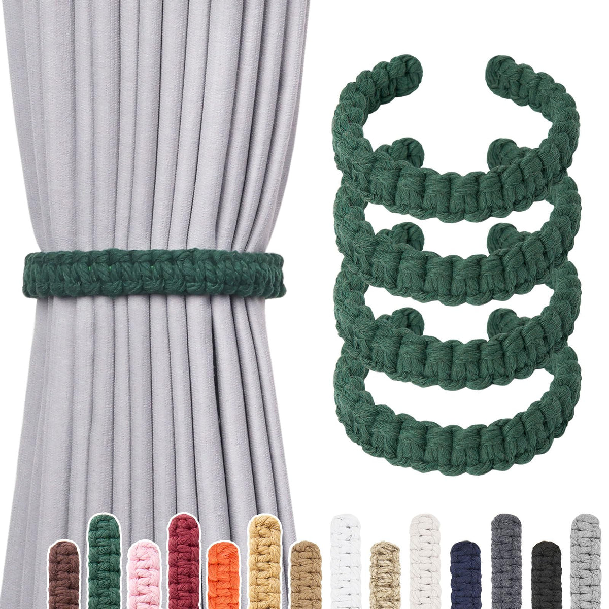 NICEEC 2 Pack Natural Cotton Rope Curtain Tiebacks Farmhouse Rustic Style Decorative Drape Tie Backs Handmade Braided Curtain Holdbacks for Home & Office Sheer/Light Weight Drapery (C-White-S)