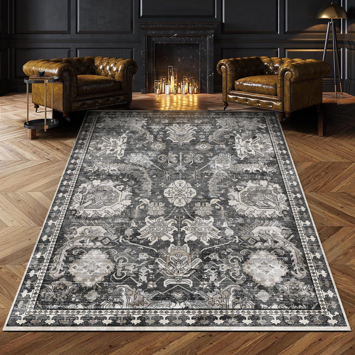 RUGSURE Washable Area Rugs 9' x 12' - 1/6 Thick - Moroccan-Inspired -Stain & Water Resistant Non-Slip - Resistant Rug for Living Room, Bedroom, Nursery, Pet & Child Friendly (Blue and Brown)