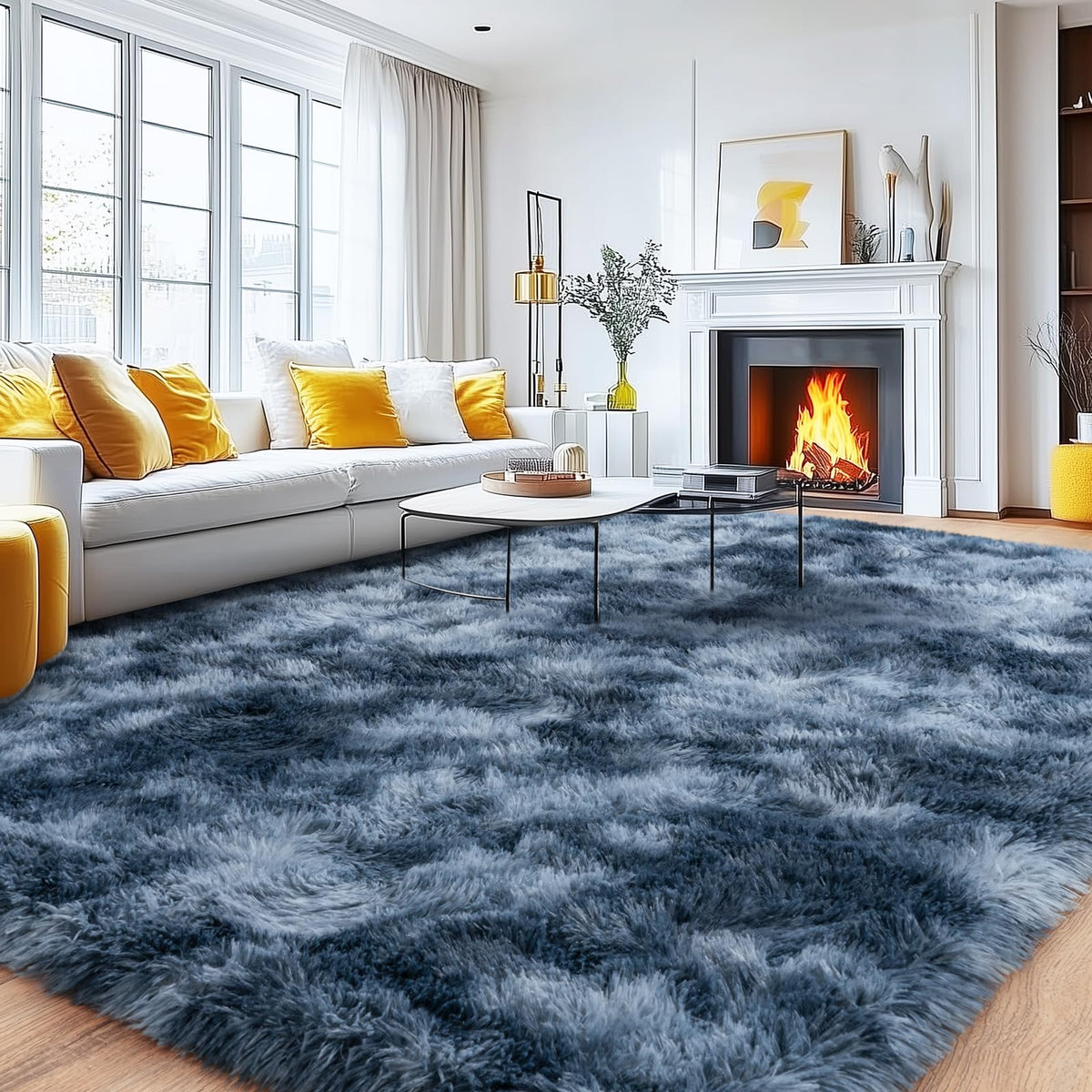 8x10 Area Rugs for Living Room, Large Ultra Fluffy Fuzzy Shag Rug for Bedroom, Modern Plush Soft High Pile Upgrade Non-Slip Carpet for Kids Girls and Boys Room Decor, Tie-Dyed Blue Grey