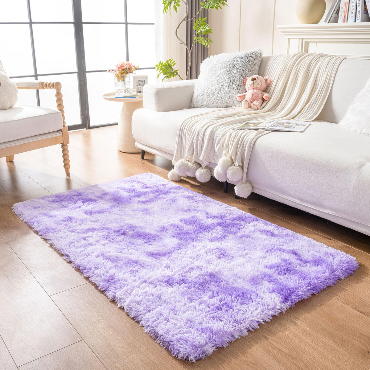 duduta Navy Blue Fluffy Bedroom Rug 3x5 ft, Tie-Dye Shag Plush Area Rug