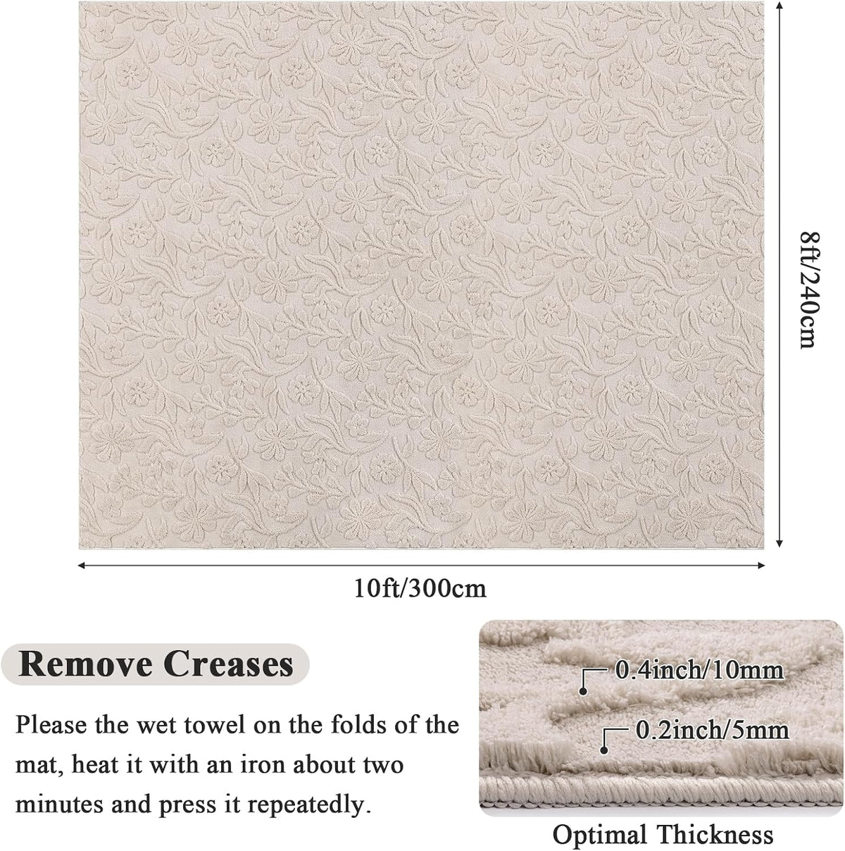 Vaukki 8x10 Area Rug for Living Room, Beige Throw Carpet for Bedroom