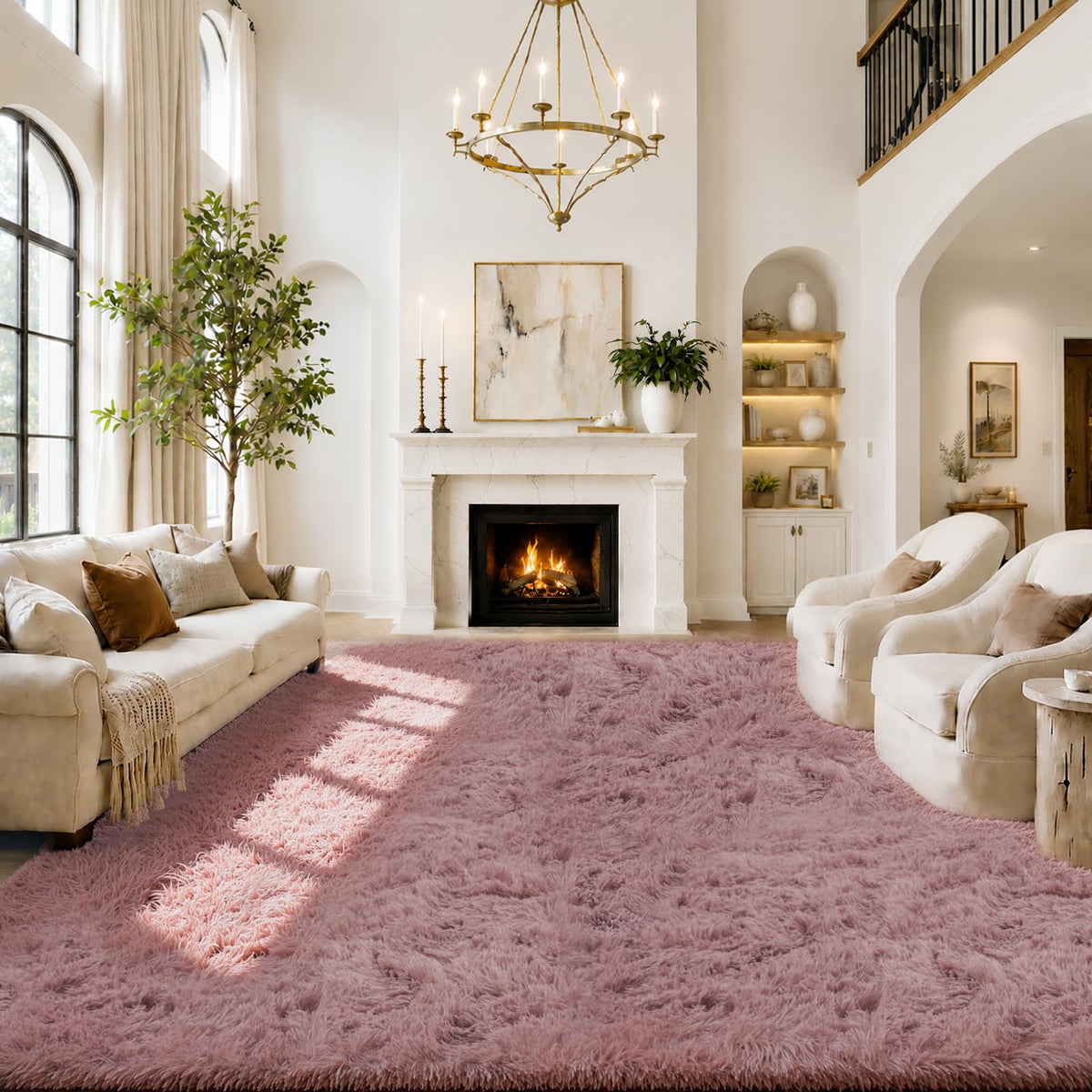 8x10 Area Rugs for Living Room,Cream Large Shaggy Carpet Plush Furry Rug
