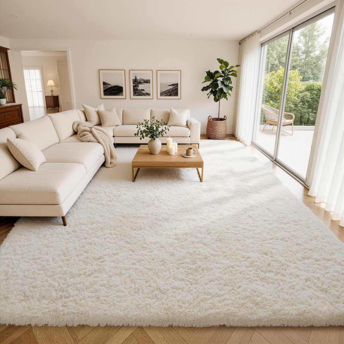 Ophanie 8x10 Area Rugs for Living Room, Washable Non-Slip Fluffy Soft Large Shag Bedroom Carpet, Ivory Big Indoor Nursery Rug, Carpets for Boy and Girls Room Dorm Decor with Over 99 pcs Pile fibers