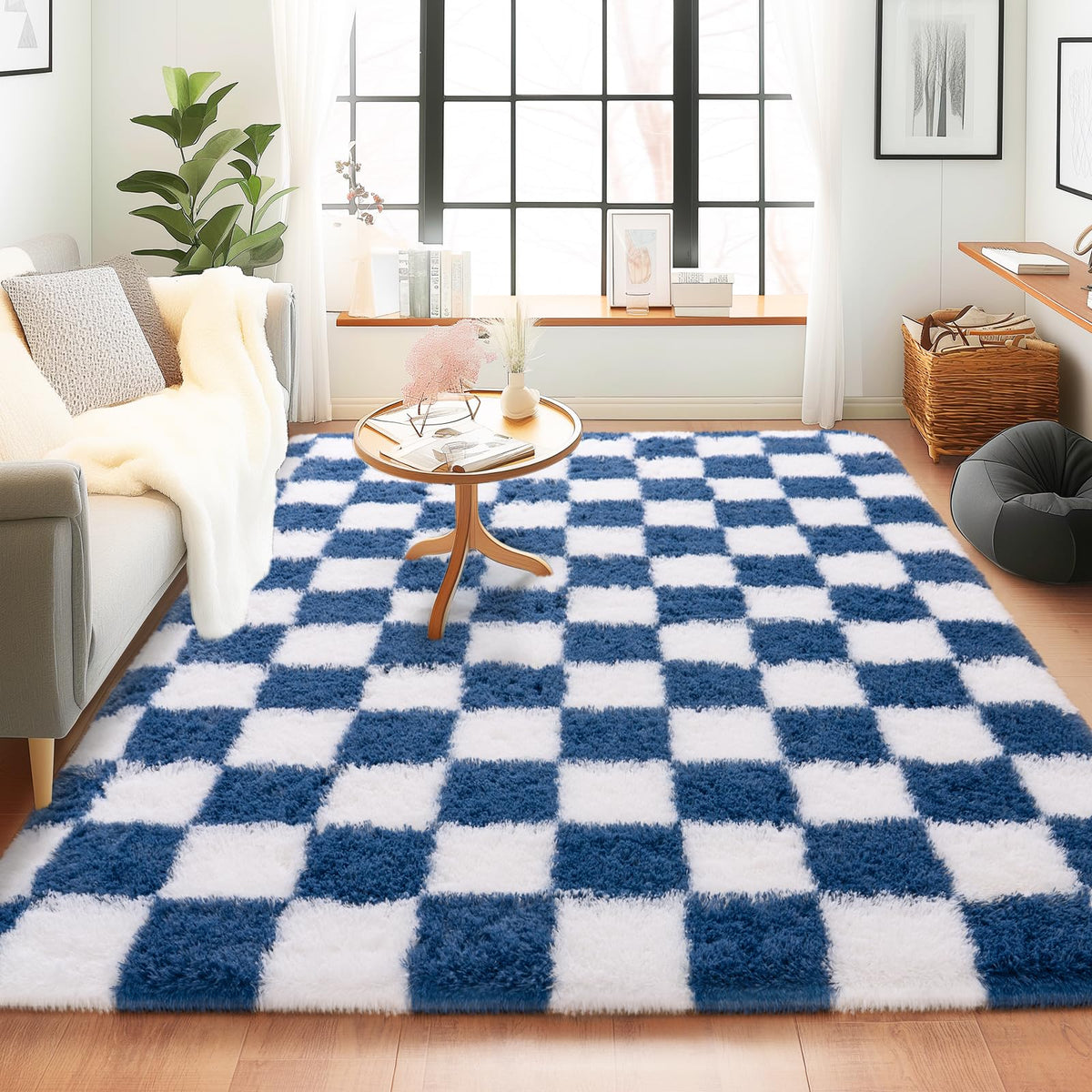 8x10 Area Rugs for Living Room, Large Ultra Fluffy Fuzzy Shag Rug for Bedroom, Modern Plush Soft High Pile Upgrade Non-Slip Carpet for Kids Girls and Boys Room Decor, Tie-Dyed Blue Grey