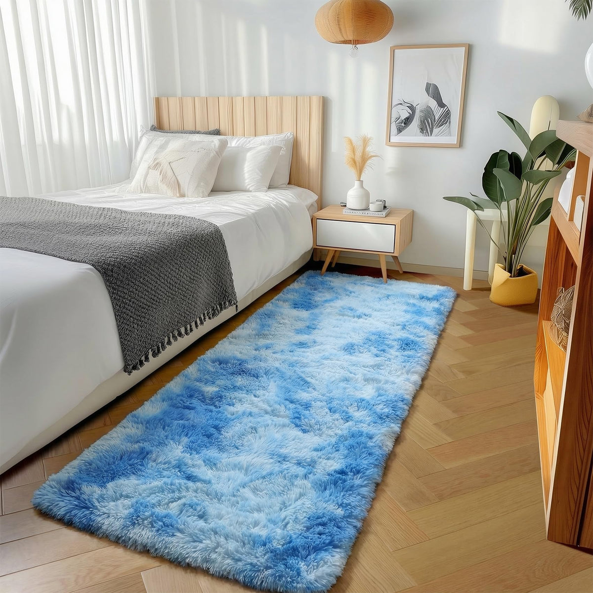 Area Rugs for Living Room Bedroom, 5x8 Fluffy Tie-Dyed Light Grey Shag Rug