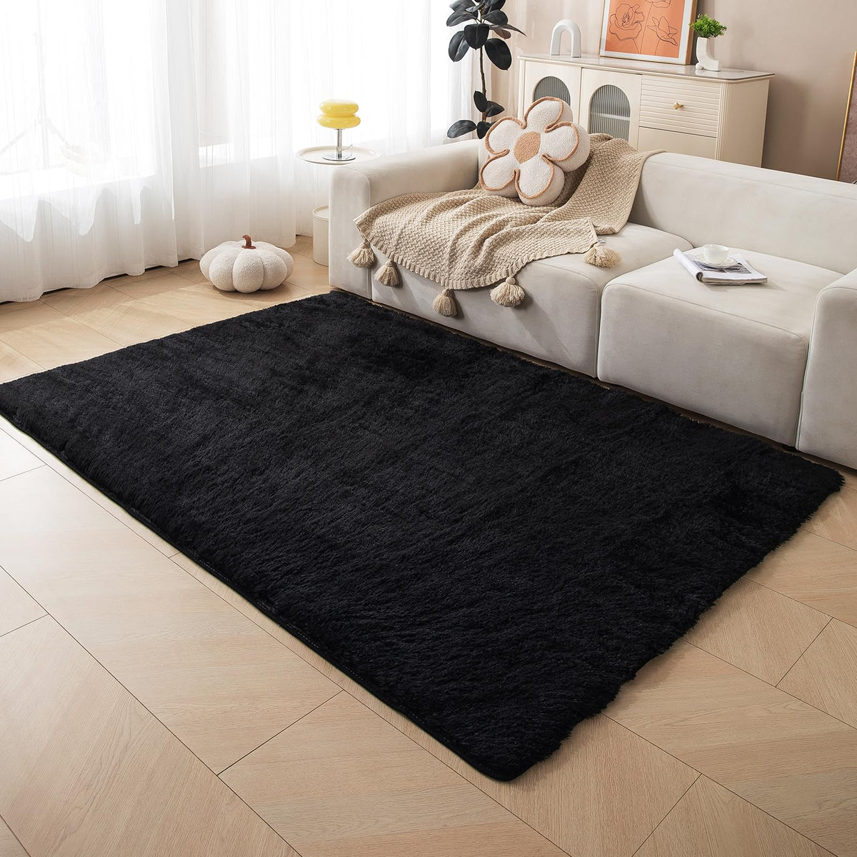 ThreadGlobe Premium Shag Area Rug 8'x10', Beige Ultra Plush Rugs for Living Room, Non-Slip Carpet for Bedroom & Nursery Rooms, Smooth Touch Luxurious Floor Decor, Beige, 8x10 Ft
