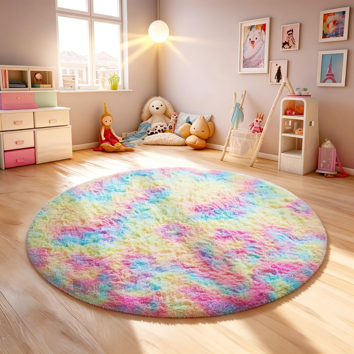 Ophanie 8x10 Area Rugs for Living Room, Washable Non-Slip Fluffy Soft Large Shag Bedroom Carpet, Ivory Big Indoor Nursery Rug, Carpets for Boy and Girls Room Dorm Decor with Over 99 pcs Pile fibers