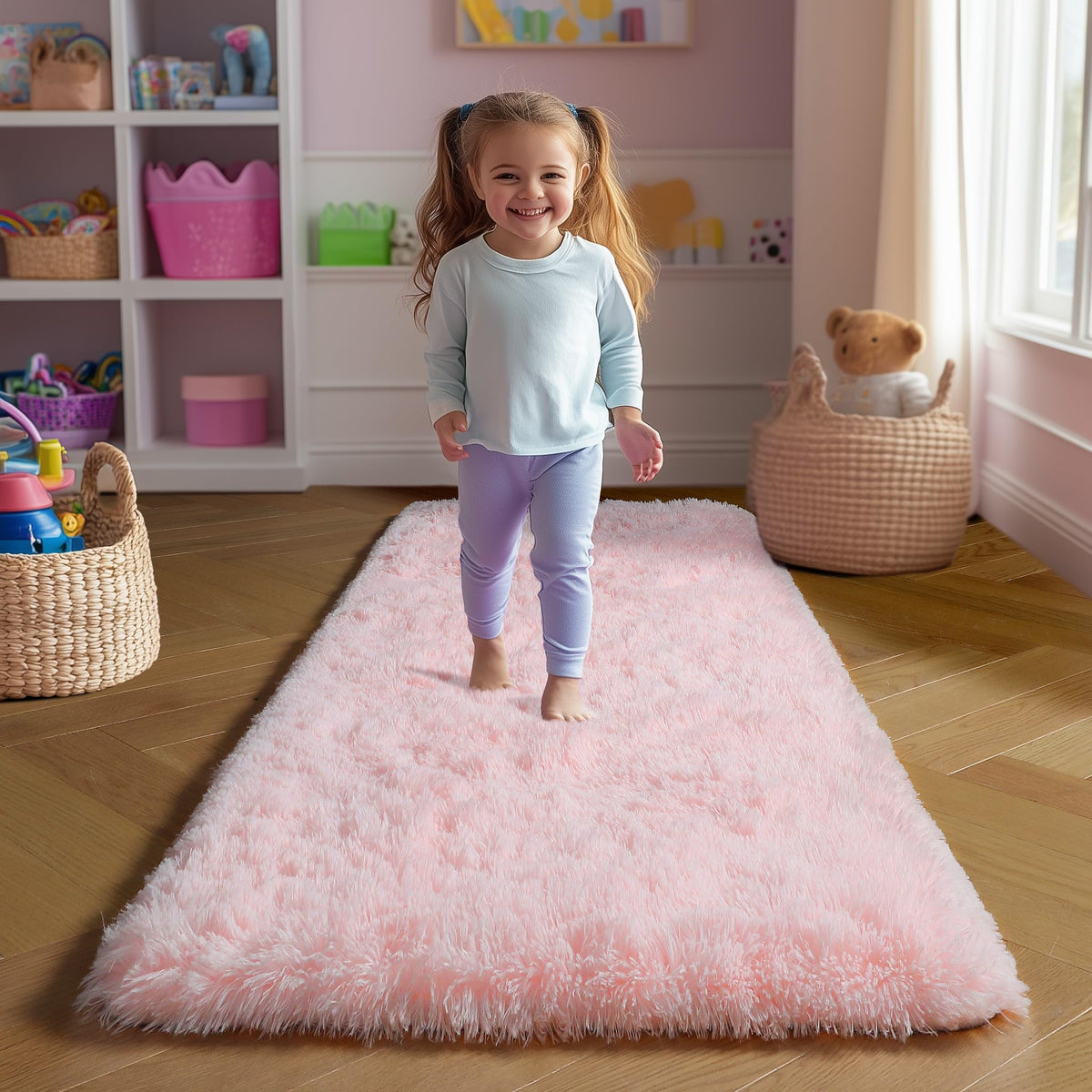 Amdrebio Burnt Orange Shag Plush Large Area Rug 6x9 for Living Room Bedroom