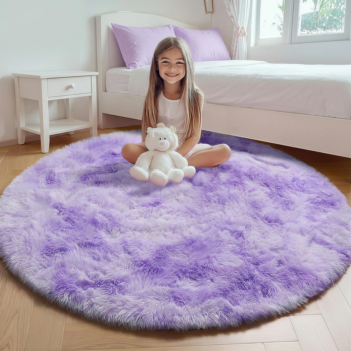 Area Rugs for Living Room Bedroom, 5x8 Fluffy Tie-Dyed Light Grey Shag Rug