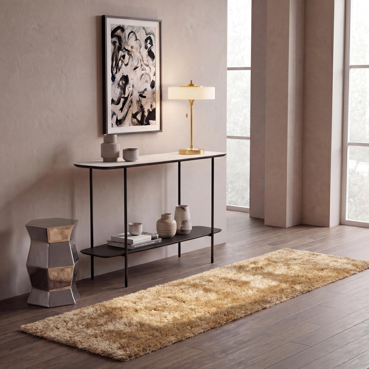 SAFAVIEH Venice Shag Collection Area Rug - 7'6" x 9'6", Pearl, Handmade Glam, 3-inch Thick Ideal for High Traffic Areas in Living Room, Bedroom (SG256P)