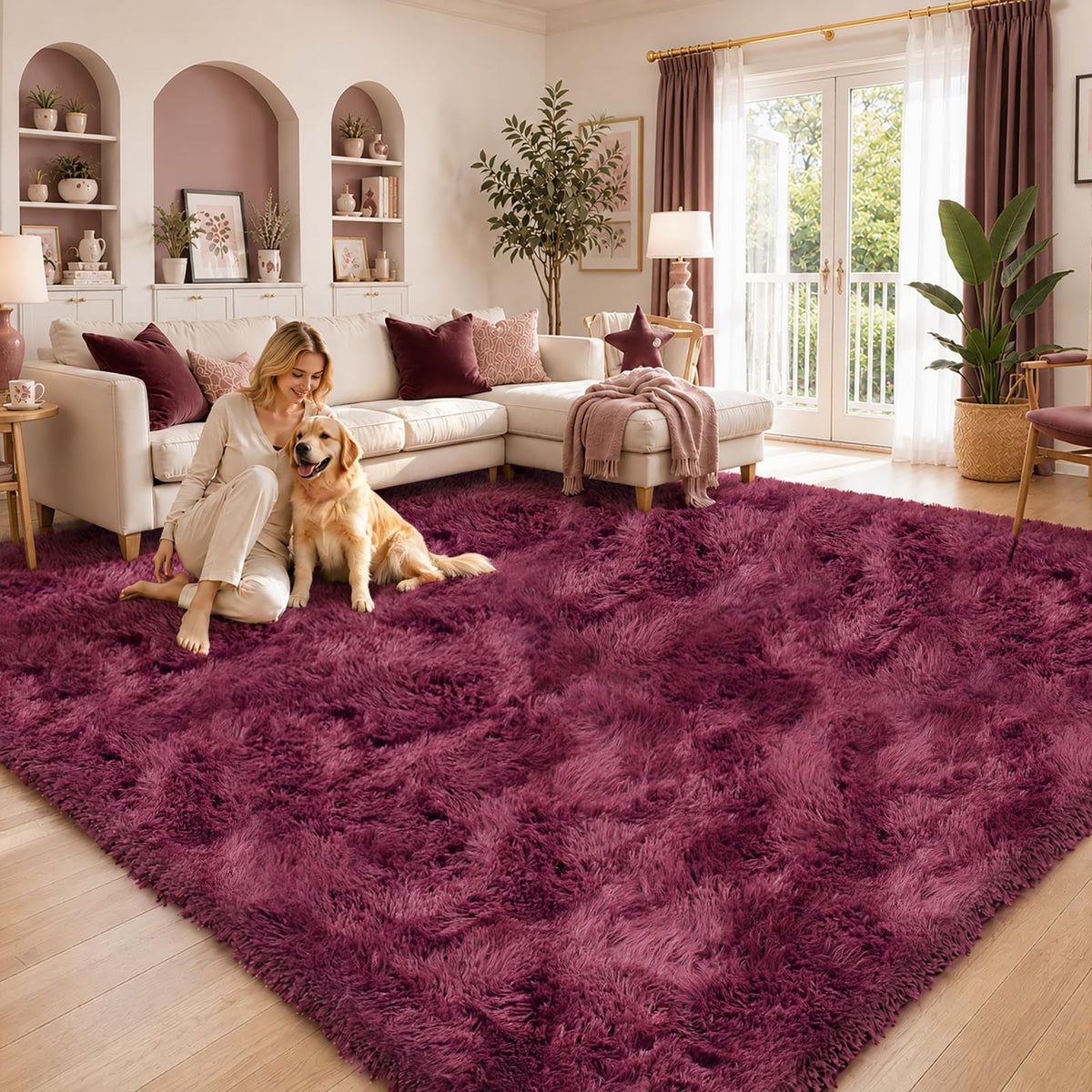 8x10 Area Rugs for Living Room,Cream Large Shaggy Carpet Plush Furry Rug