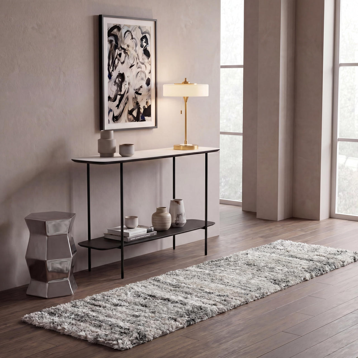 SAFAVIEH Iceland Shag Collection Area Rug - 10' x 14', Cream & Grey, Modern Design, Easy Care, 2.5-inch Thick Ideal for High Traffic Areas in Living Room, Bedroom (ISG519A)