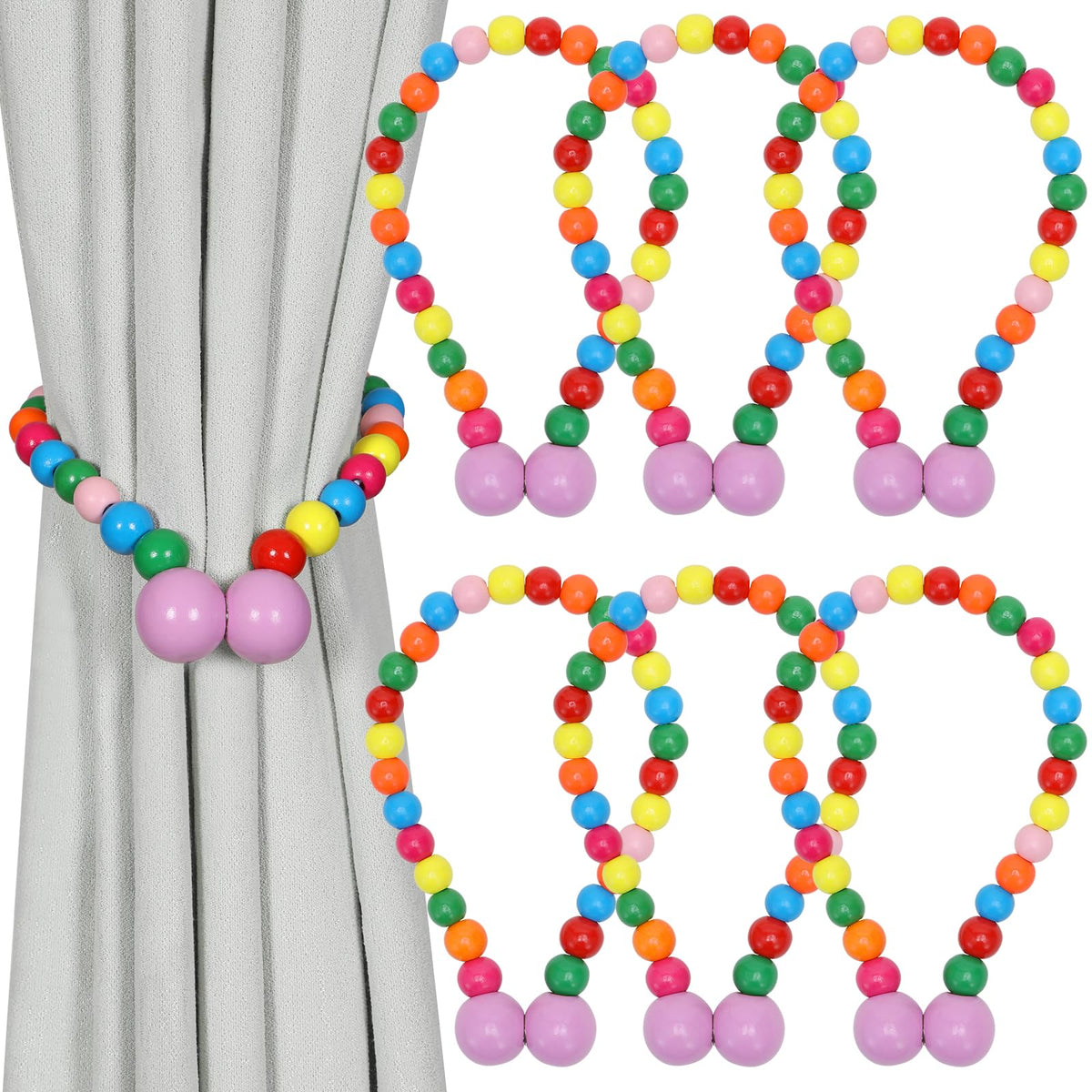 KLOGTSIND Magnetic Curtain Tiebacks, 2 Pack Wood Bead Curtain Holdbacks