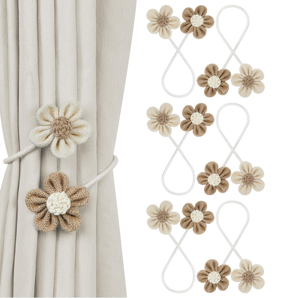 KLOGTSIND Flower Curtain Tiebacks, Decorative Curtain Holdbacks No Drill